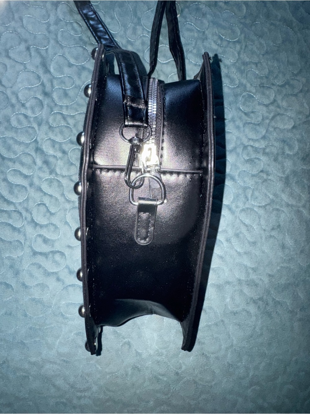 Black Coffin-Shaped Crossbody bag with Embroidered Rose & Stud Trim - Picture 5 of 8